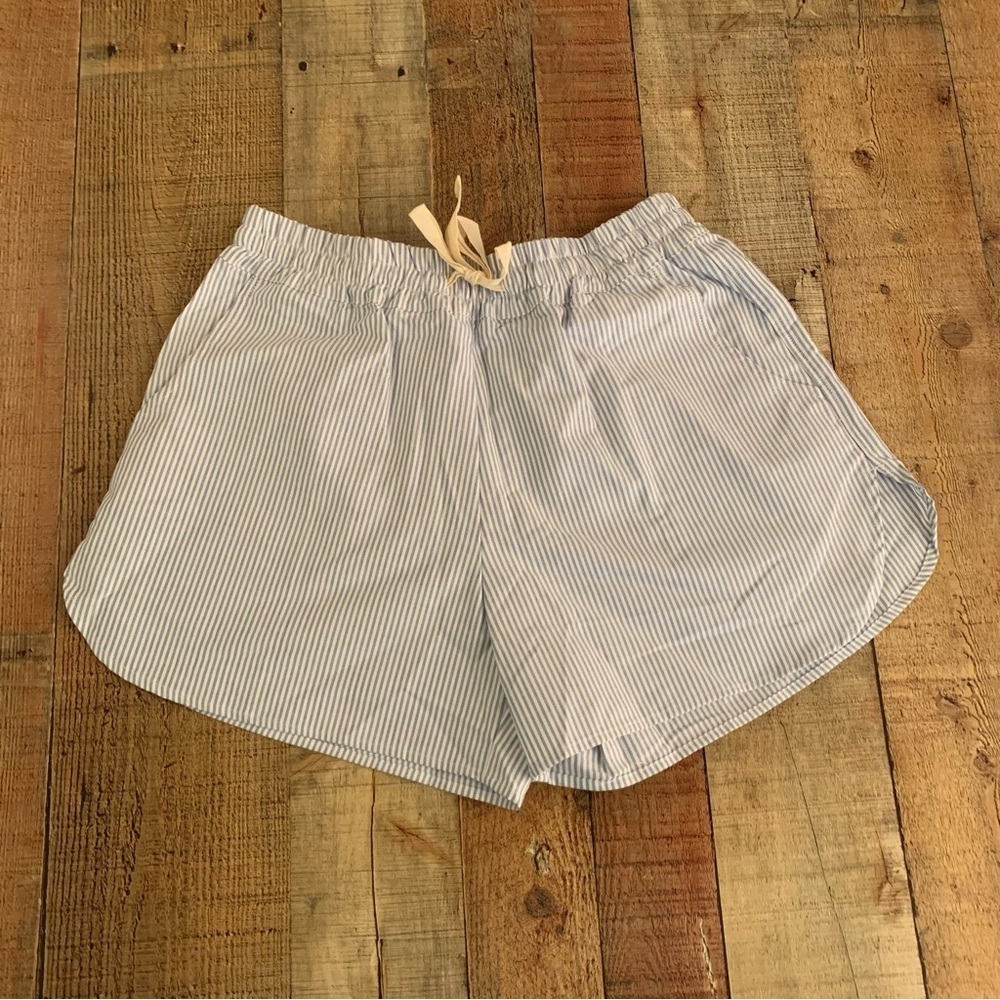 the sleep shirt curved hem 405 blue oxford stripe shorts -S